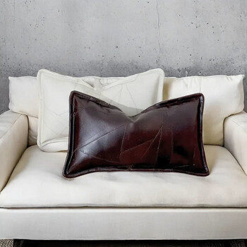 Pupan simple top layer stitching cowhide cushion leather sofa spring and summer pillow car lumbar pillow office chair lumbar cushion coffee color lumbar pillow with pillow core 59**59 customizable size