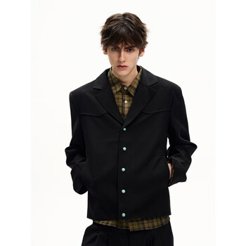 Derejerine retro high-end suit collar jacket shoulder black suit jacket men's loose casual temperament short suit men black l