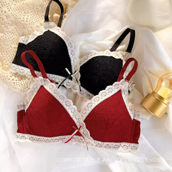 Oeing underwear for women without wires, small breasts, push-up lace, sexy and comfortable, large breasts, small adjustable red bra set, red single piece s (32/70ab)