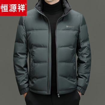 Hengyuanxiang men's stand collar down jacket middle-aged dad casual warm jacket winter thickened white duck top green xl 180