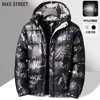 Inxx (inxx) inxx street korean retro hooded down jacket men's winter thickened warm fashionable casual jacket black m recommended 110-125 pounds