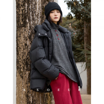 Ksoeur k sister rock candy 90 goose down small squares relaxed and exquisite turtle back one hand long goose down jacket for women black m 105-125 jin