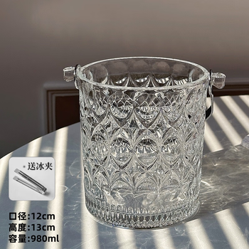 Yusen yi bucket thickened glass portable ice bucket beer champagne bucket camping drink internet celebrity fruit tea ice cube high-end double round portable ice bucket glass material