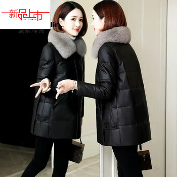 Woodpecker (tucano) leather jacket for women winter imitation collar pu leather jacket down jacket for women mid-length fur thickened jacket black this year's popular light luxury brand m within 100 pounds