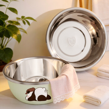 Guofeng 304 stainless steel basin household wash basin food grade wash basin baby baby wash basin thickened high temperature resistant 28cm + basin stand 304 steel wash basin