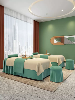 Yusenyi bed cover four-piece set beauty luxury high-end beauty salon special massage massage therapy universal four seasons spruce green color matching (square head 190x70) four-piece set-bed flag