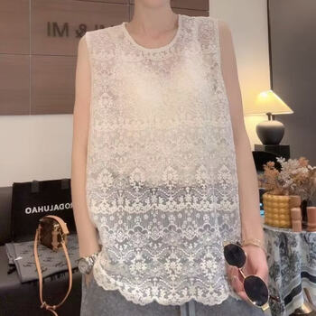 Popular recommendation: autumn new slim european style versatile round neck lace jacquard sleeveless vest base jl off-white xl recommended 120-130 pounds