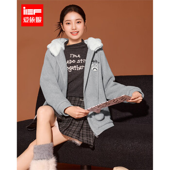 Ief/aiyifu 2025 new winter new style sweet and cute age-reducing girly style plus velvet warm sweatshirt medium jacket flower gray one size