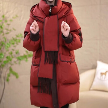 Woodpecker (tucano) five-proof no-wash expanded hooded winter design scarf hooded elegant versatile white duck down loose down jacket red m - recommended around 90-115 pounds