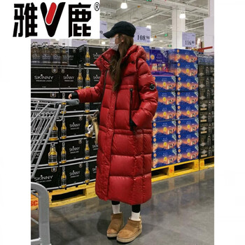 Yalu black gold goose down jacket for women 2026 new popular korean mid-length thickened warm red bread jacket goose down jacket 95% white goose down women's red small down jacket s _85 jin-105 jin small person down jacket