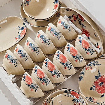 Shangxingzhi is a complete set of bowls, plates and tableware, retro underglaze colored ceramic bowls, household sets, rice bowls and plates, housewarming and moving set, bowls, chopsticks and bowls for 10 people (47-piece set) gift box