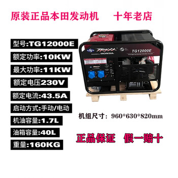 Honda powered gasoline generator 220v3kw/5kw/6kw/8kw/10kw/12kw380v tg12000e_10kw electric start single phase 220v_gx