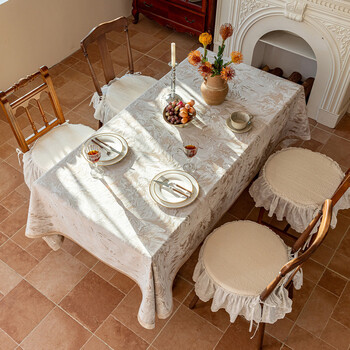 Fantasy chenille jacquard tablecloth to cover up ugliness, light luxury and high-end new style high-end rectangular living room coffee table tablecloth bamboo fog jungle cream color customized size contact customer service