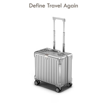 Dta multifunctional suitcase for men and women with universal wheels, aluminum frame, boarding trolley case, travel leather case, noble silver 18 inches
