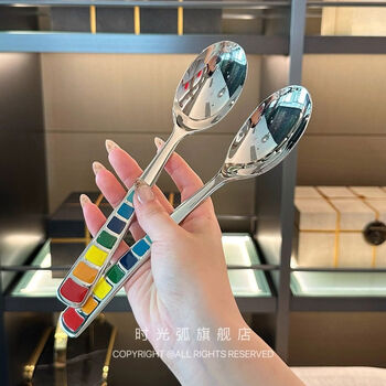 Sanqihu 316 grade stainless steel spoon, spoon for eating, soup and dessert spoon, 2 more pieces of rainbow soup