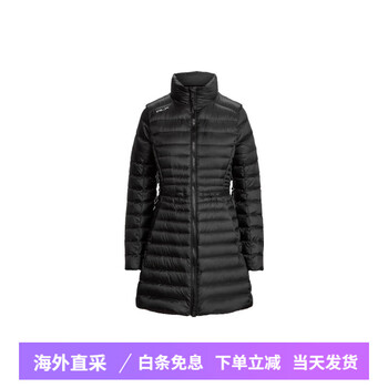 Polo ralph lauren solid color stand collar long sleeve waterproof mid-length down jacket women's black black xs