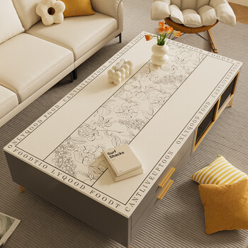 Fantasy living room coffee table mat silicone tablecloth no-wash oil-proof and waterproof dining table mat light luxury high-grade thermal insulation table protection mat french floral leather texture anti-fouling silicone table mat 50x120cm soft and compliant, cut as you like