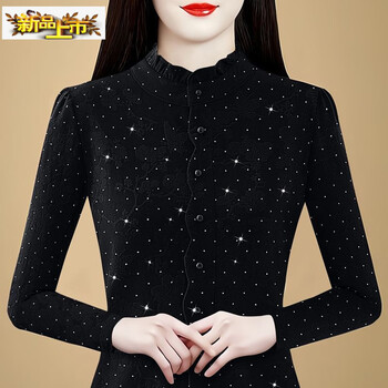 Chujing autumn and winter new women's all-in-one long-sleeved versatile velvet thickened bottoming shirt printed age-reducing style small shirt for women black velvet thickened xl recommended 115-125 pounds