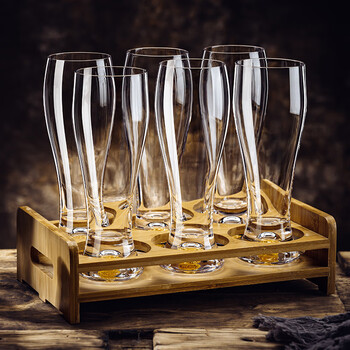 Zhong zhanggui large-capacity beer mug for home use crystal glass craft beer mug light luxury internet celebrity juice cup set gold foil beer mug 480mlx6 bamboo cup holder free bottle opener cup brush