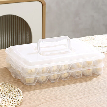 Jingxiang dumpling box compartment household refrigerator quick-frozen dumpling storage box multi-layer tray wonton crisper box with handle white - 2 layers 1 cover - 42 compartments