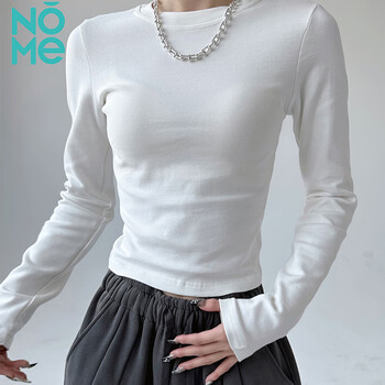 Nome short waist-length long-sleeved t-shirt for women, versatile casual top, slim slimming basic base shirt, white m