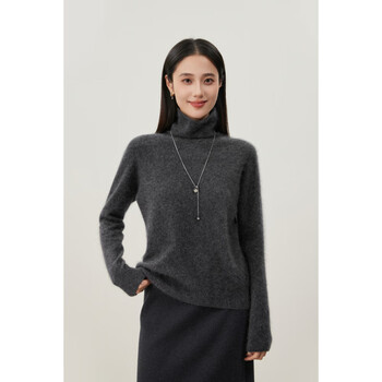 Touchmiss (touchmiss) simple classic brushed wool sweater sweater for women seamless one-piece pile collar slim knitted bottoming shirt new style for women dark gray m 160/84a