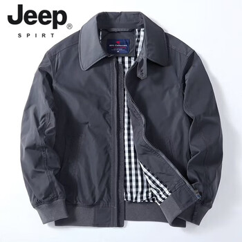 Jeep spirit american workwear casual jacket for young men 2026 spring and autumn versatile lapel jacket for men loose solid color jacket 255. gray m