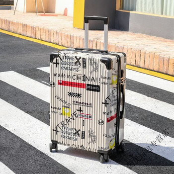 Ye yu luggage women's trolley case men's sturdy and durable student wheel inch password suitcase small leather box beige upgraded colored pattern 20 inch can be directly boarded