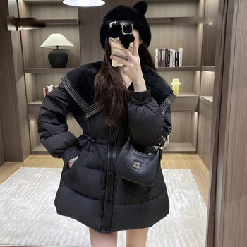 Hengyuanxiang international big-name high-end down jacket - korean version design sense small waist waist 2025 new winter women's lapel white brand no. 1 color black s