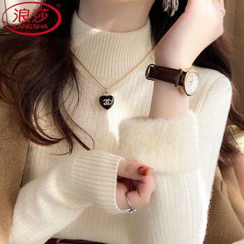 Langsha velvet and thickened one-piece velvet knitted bottoming shirt for women, new autumn and winter slimming top with half turtleneck warm sweater, apricot velvet and thickened, good quality xs