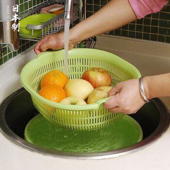 Home katei story japanese imported kitchen drain basket plastic vegetable sink fruit and vegetable washing basin dish storage basket green set (double layer)