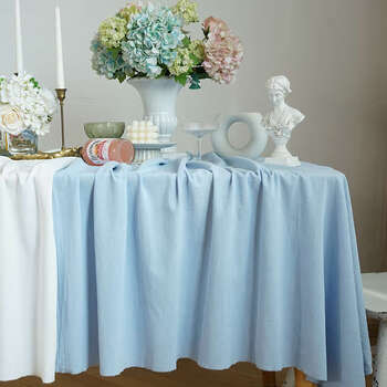 Yusenyi retro forest light blue tablecloth cotton and linen fabric fresh wedding birthday meeting dessert table layout background fabric lake blue texture 70x70cm