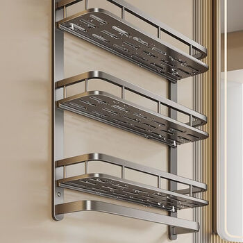 Fantasy double-layer bathroom kitchen and bathroom storage rack bathroom toilet toilet no-punch wall-mounted storage wall-mounted 40cm single layer smooth and does not hurt your hands space aluminum towel bar no-punch/punch dual-use gun ash multi-layer storage rack