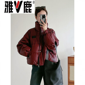 Yalu korean version thickened wash-free short leather down jacket for women winter new style small high-end white duck down jacket black angora red s _recommended 80-120 pounds