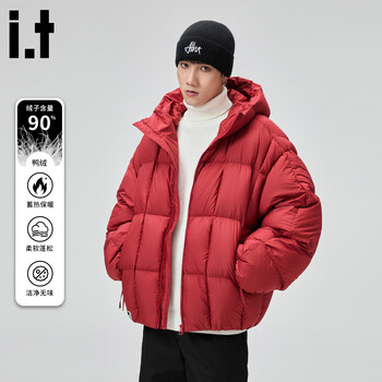 Chocoolate it zodiac year red 90 duck down down jacket men's autumn and winter loose warm hooded jacket red m recommended 90-105 pounds