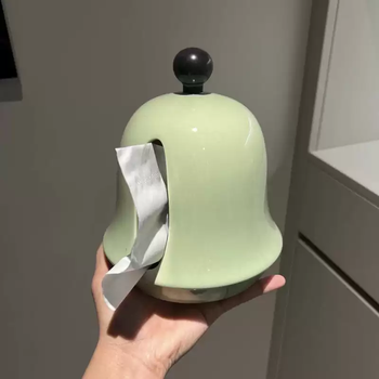 Yusenyi coffee table tissue countertop living room desktop toilet paper box high-end exquisite porch box decoration creative bell ceramic pendulum bell tissue box (green)
