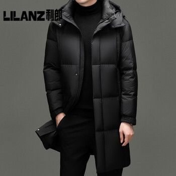 Lilan 2025 hooded 90 duck down long down jacket men's winter high-end young and middle-aged casual thickened extreme cold warm jacket black 14xl (190)