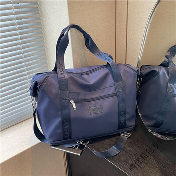 Ye yu's large-capacity travel bag for women's short-distance lightweight business trip luggage bag can be put on the trolley, maternity bag storage bag ly2213 blue lower part extension + can be put on the trolley thickened fabric upgraded version