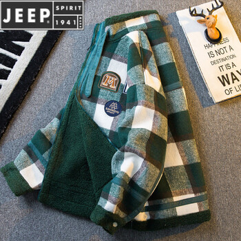 Jeep spirit new heavyweight american plaid lamb velvet stand collar men's winter plus velvet thickened lamb jacket green note size m (100-140 pounds)