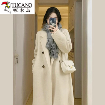 Woodpecker high-end down jacket lined cashmere women's winter thickened and warm 2025 new wool coat off-white wool coat xs 70-105 catties