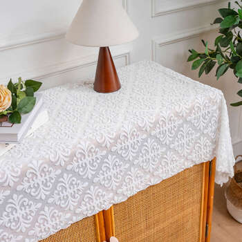 Yusenyi tablecloth dustproof lace gauze square dining table tv cabinet coffee table tablecloth romantic cover damascus white 140cmx240cm