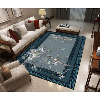 Fantasy new chinese style carpet living room chinese style sofa coffee table bedroom bedside rug study room tea room large area customized floor mat spring warm flowers blooming 120x180 cm upgraded thickened 9mm cotton silicone non-slip bottom