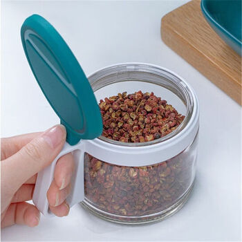 Camellia seasoning jar household seasoning bottle food grade glass seasoning box kitchen salt jar sugar jar storage jar dustproof and moisture-proof blue 450ml