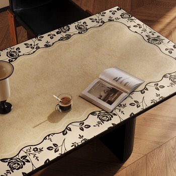Pupan retro dining table mat waterproof and oil-proof no-wash anti-scalding leather tablecloth light luxury high-end living room coffee table mat protective mat suhua peony 75x130cm