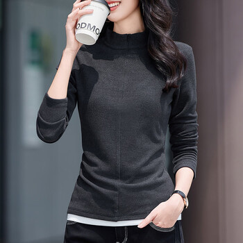 Yalu half-high collar fake two-piece german velvet bottoming shirt for women autumn and winter 2025 new zipper color matching inner chic top long-sleeved gray s