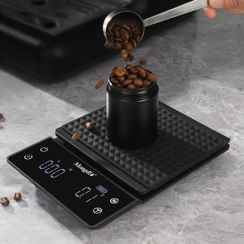 Rsrddy electronic coffee scale, coffee scale, italian-style precise hand-brewed coffee beans, special electronic scale and timing scale, rechargeable/battery dual-use model, black 0.1g/3kg (comes with waterproof barrier)