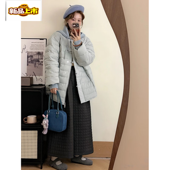 Chu jing white duck down knitted hooded detachable down jacket women's loose winter large size warm jacket blue s recommended 90-125 catties