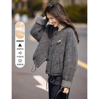 Xinfeiyu plaid splicing small fragrant style wool coat for women 25 winter new fashion temperament versatile casual woolen coat