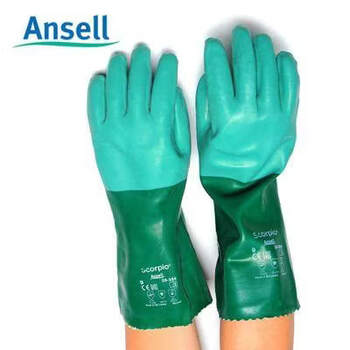Ansell 8-354 neoprene coated cotton lined thickened acid and alkali resistant anti-slip, wear-resistant and chemical-proof protective gloves, green l
