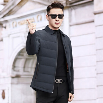 Ducky winter men's lightweight warm down jacket short lapel business casual middle-aged dad white duck down jacket blue m 170/88a (recommended 115-130 catties)